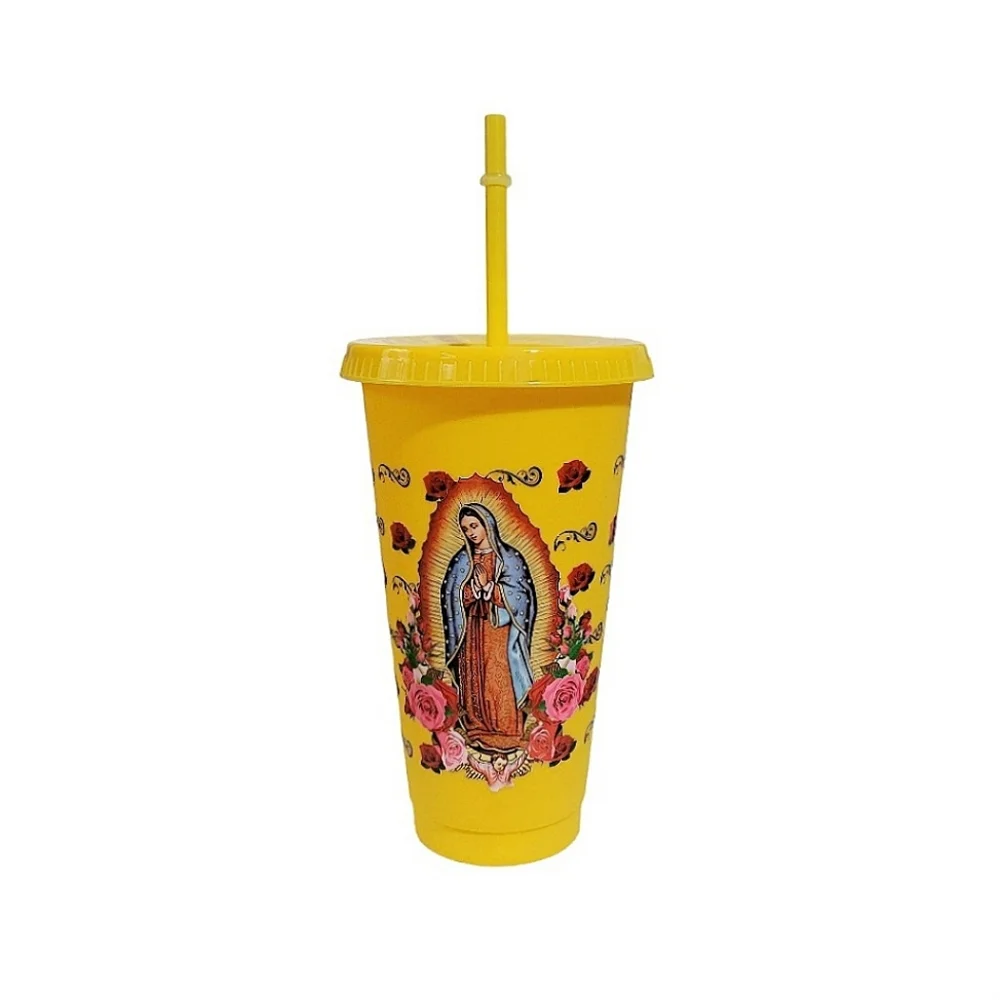 Virgen De Guadalupe Plastic Tumbler 24oz Yellow